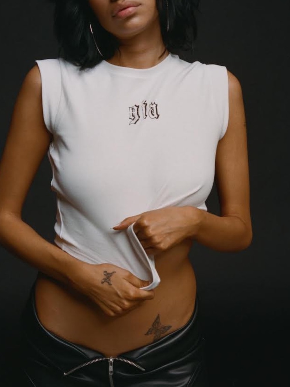 I.AM.GIA White Sleeveless Graphic Crop Tank Top- Size XS